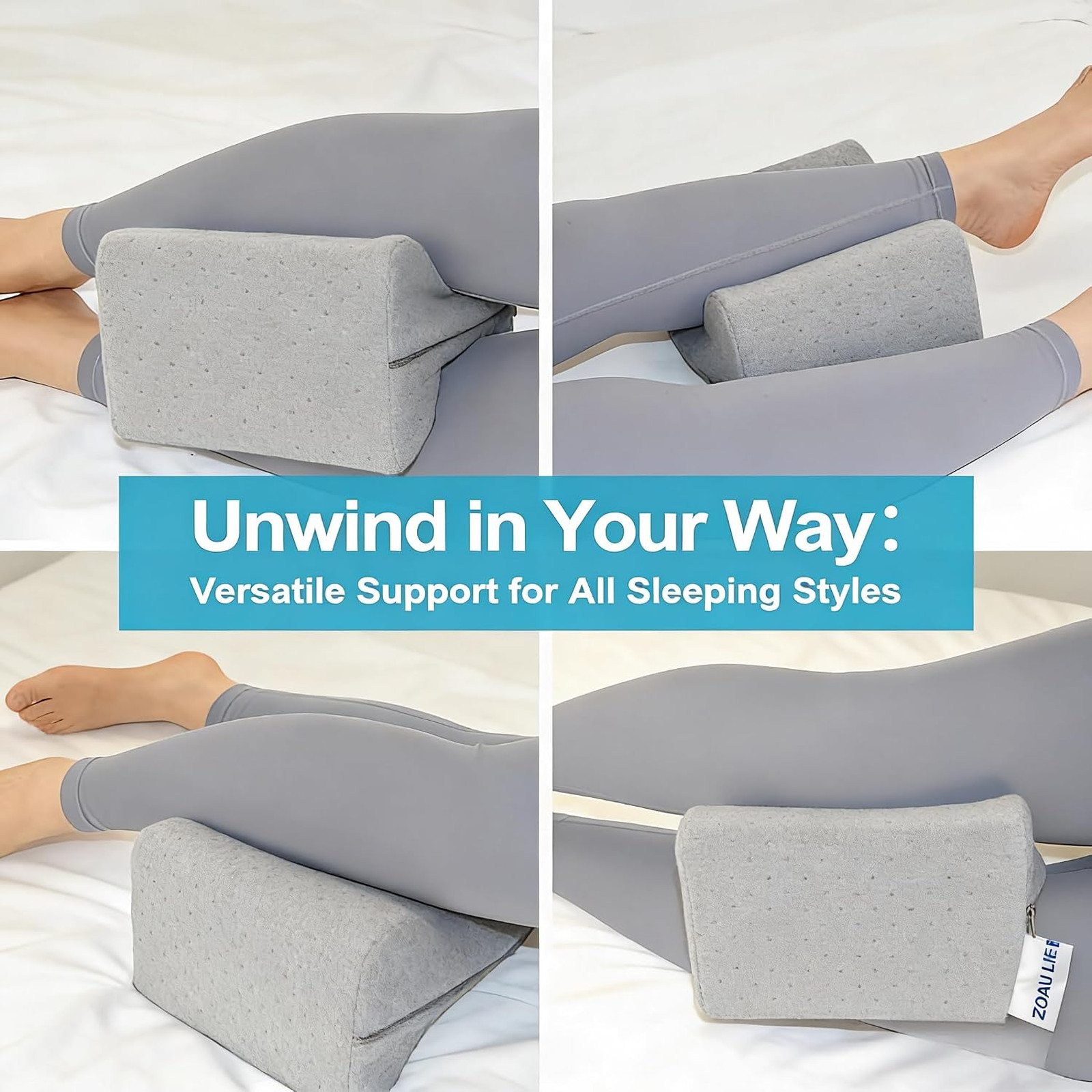 Memory Foam Knee Pillow for Side Sleeping Hip Pain Relief Leg Elevation Support