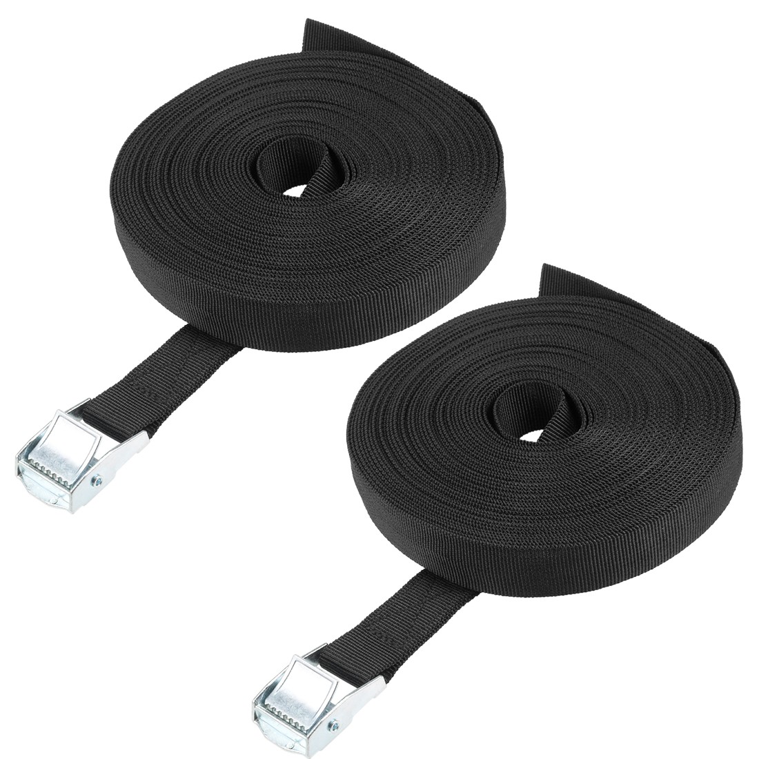 12Mx25mm Lashing Strap Cargo Tie Down Cam Lock Buckle Up to 80Kg, Black, 2Pcs