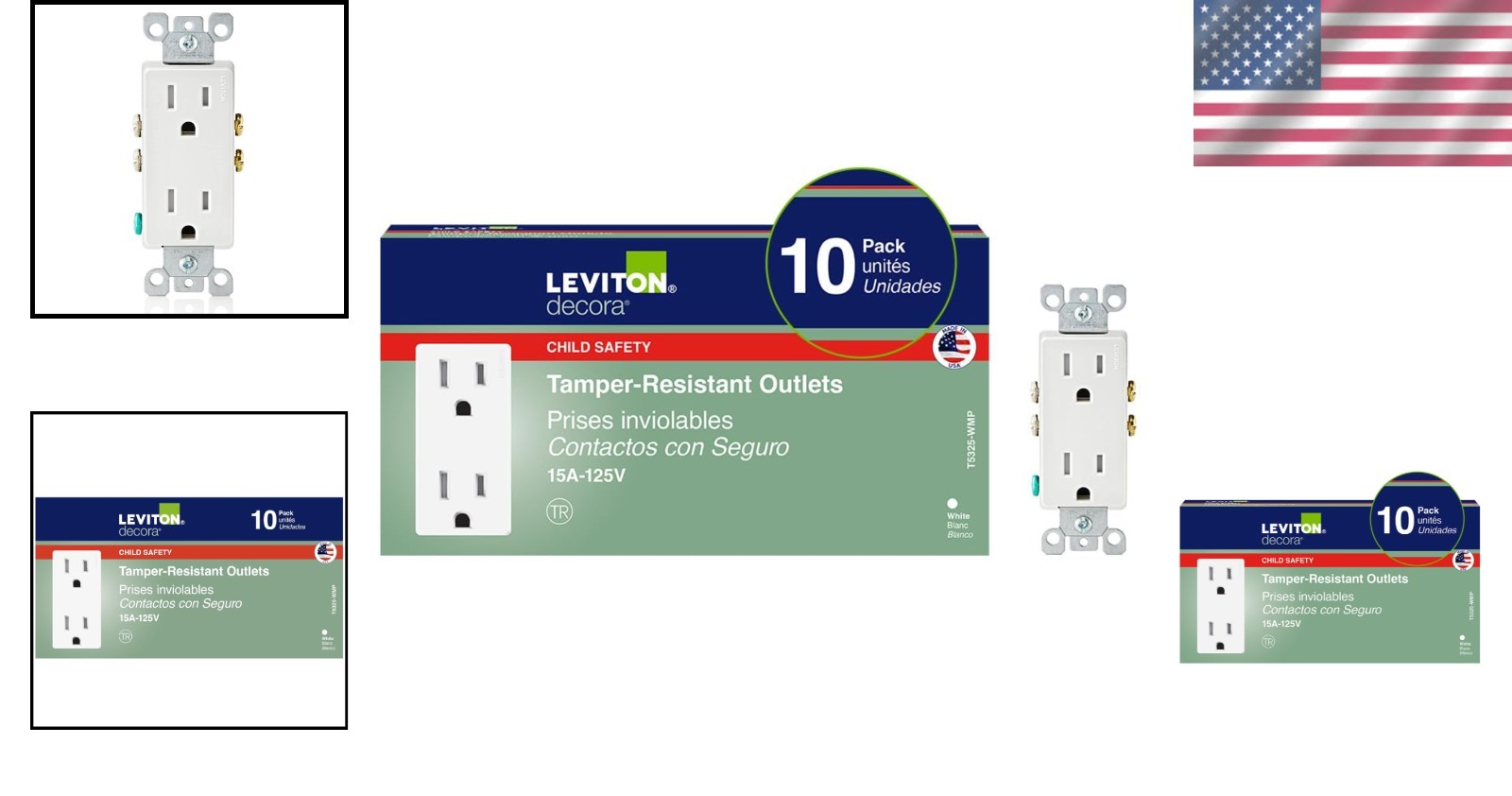 Durable 15 Amp Tamper-Resistant Electrical Outlets - 10 Pack, White Finish