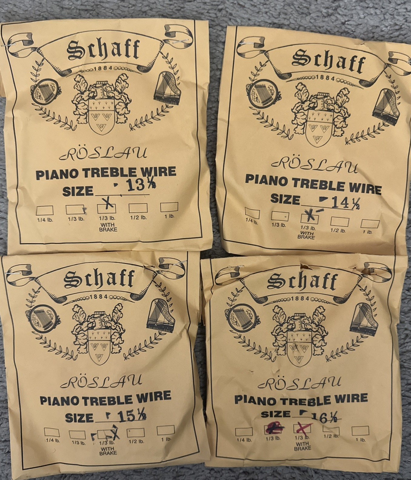 Schaff Roslau Piano Treble Wire Set Of 4 Vintage 1/3Lb 13 1/2 - 16 1/2 W Brake