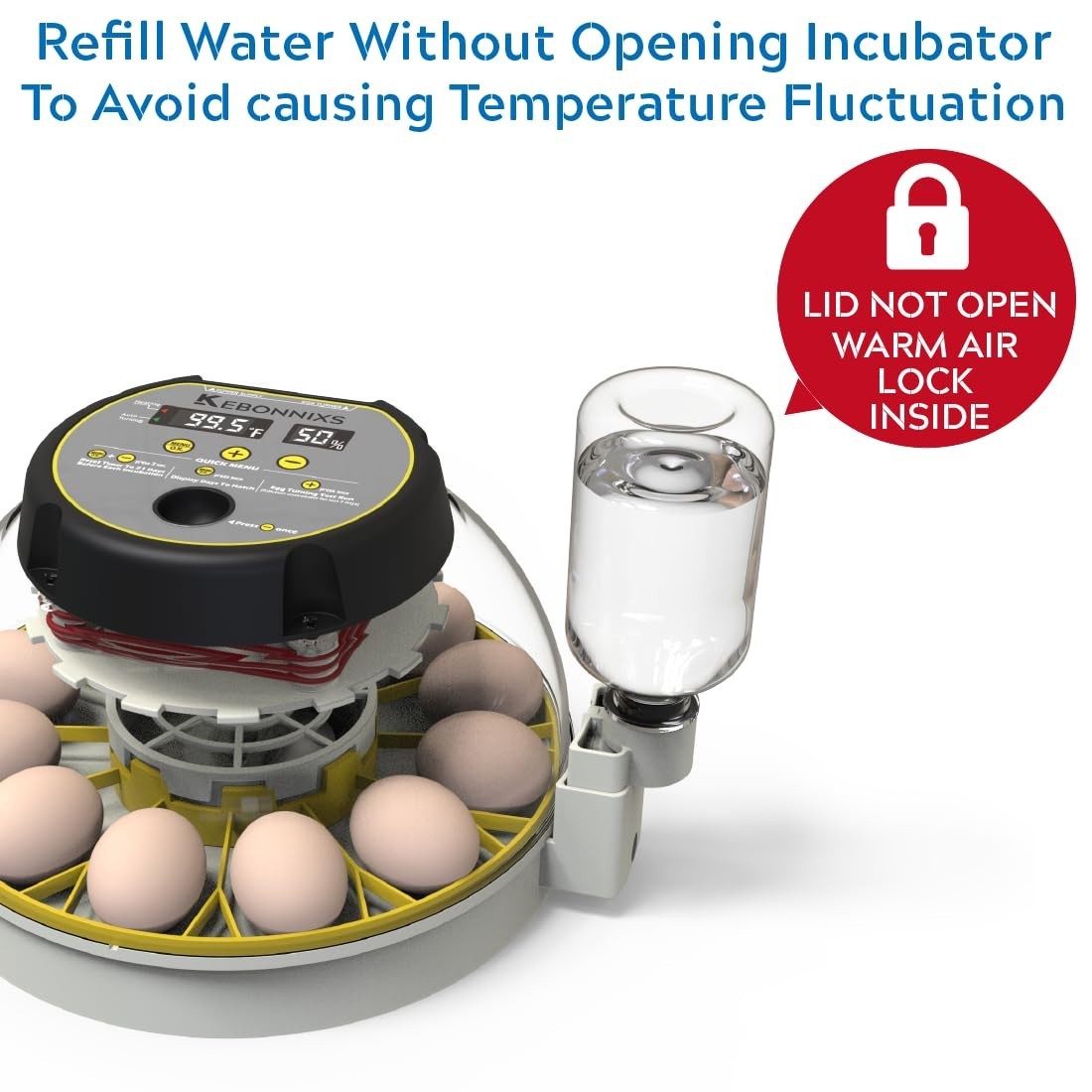 12 Egg Incubator with Humidity Display, Automatic Egg Turner, Built-in Egg Ca...