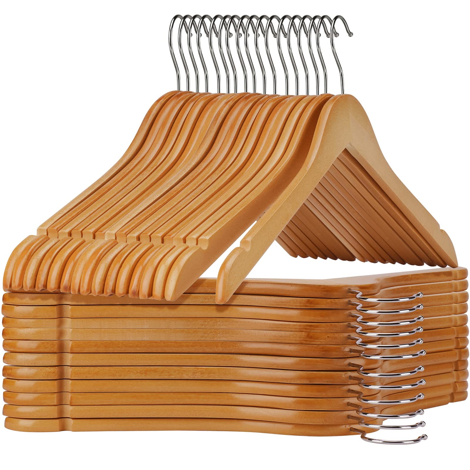 Wooden Hangers Pack of 20 - Sturdy, Heavy Duty Hangers for Shirts, Dresses, C...