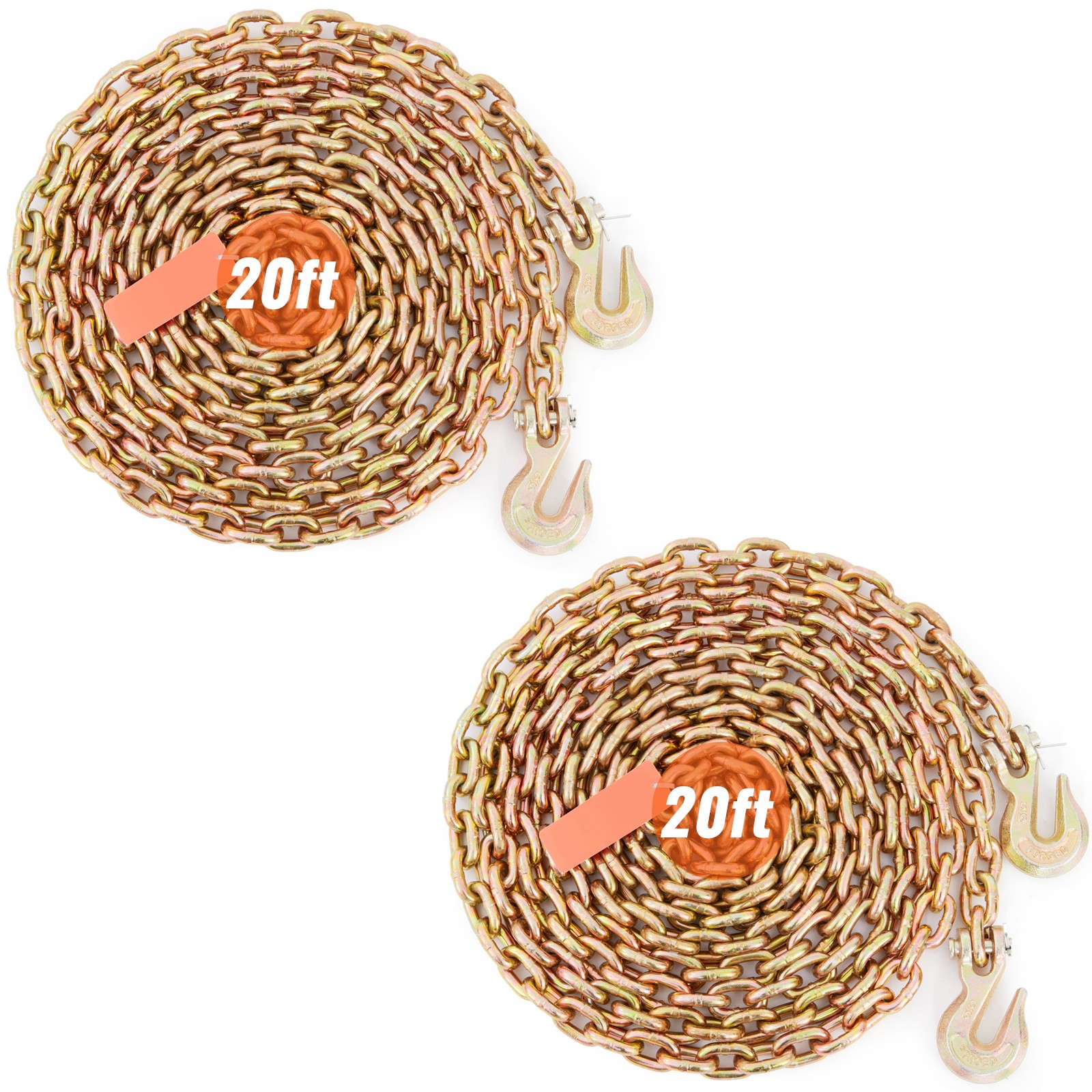 Uimoso 2 Pack 5/16'' x 20' Binder Chain G80 Tow Chain with Hooks 4900lbs