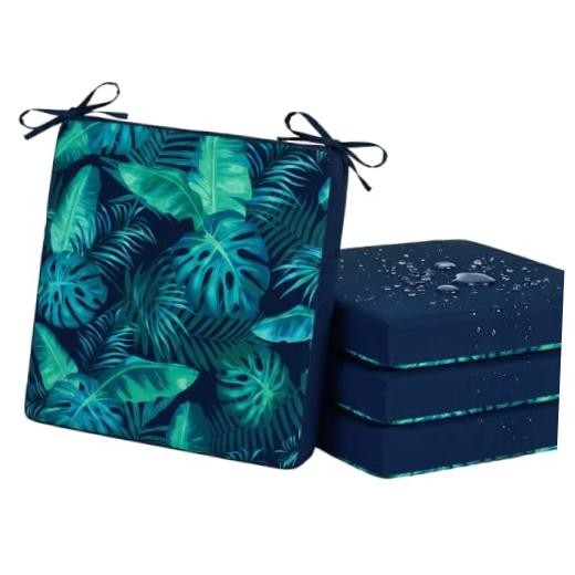 Outdoor Chair Cushions Set of 4, 19 x 19 x 3 Inch Reversible 4PCS Palm Leaves