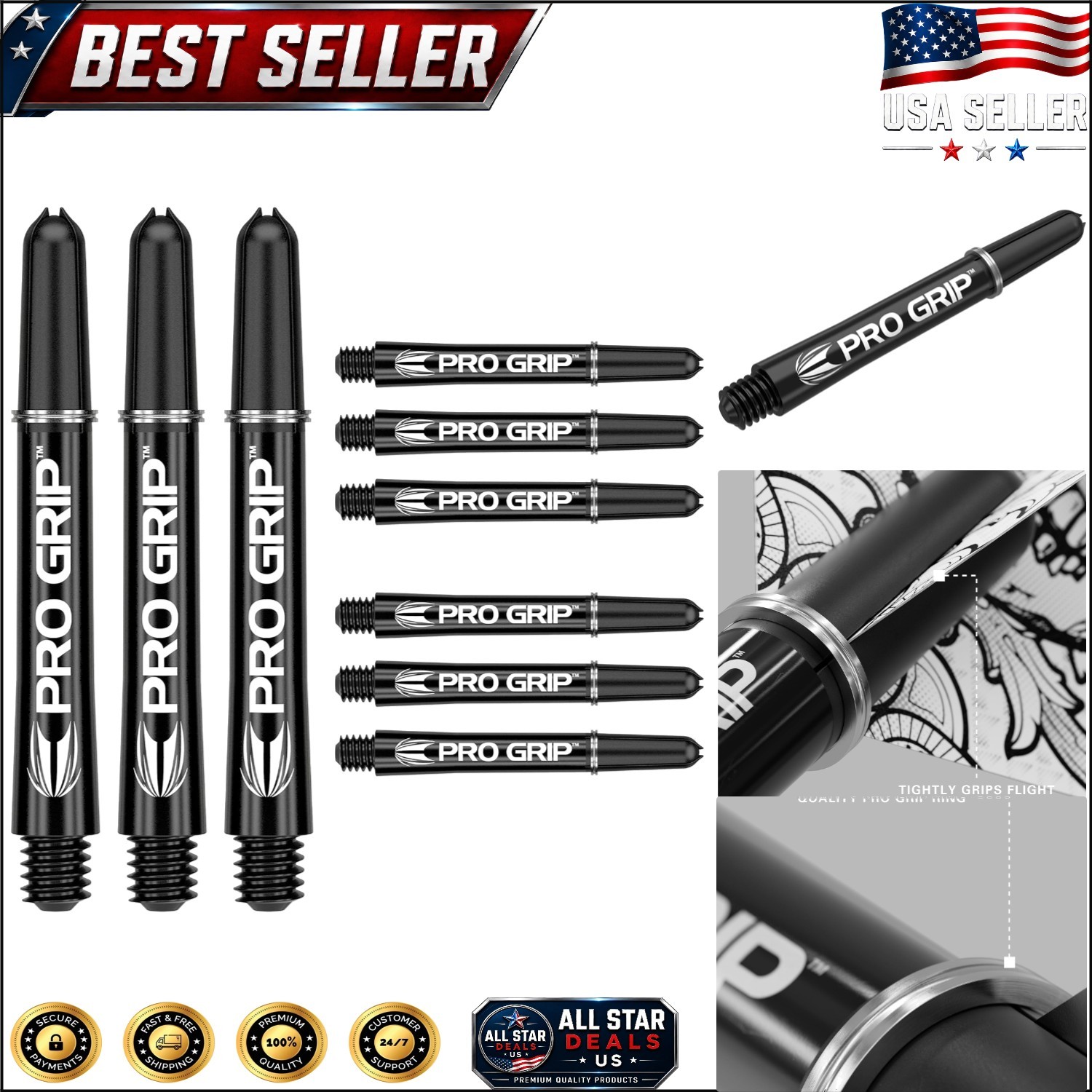 Professional Darts Accessories – Pro Grip Shafts Set of 9 with Universal Fit
