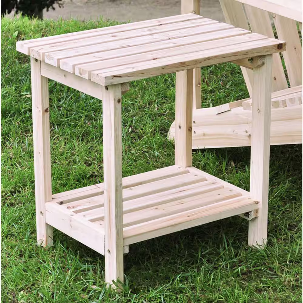 20 In. Tall Natural Rectangular Wood Outdoor Side Table