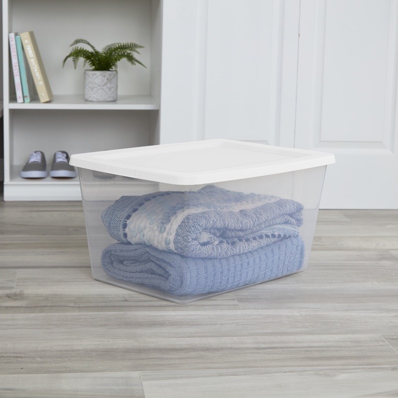 58QT Clear Plastic Storage Bin Snap-on Lid Stackable Organizing Bins Home New