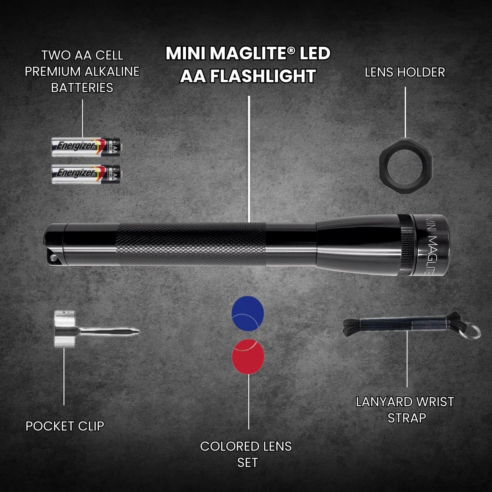 MagLite Mini LED Flashlight - Ultra Bright 127 Lumens, Adjustable Beam,