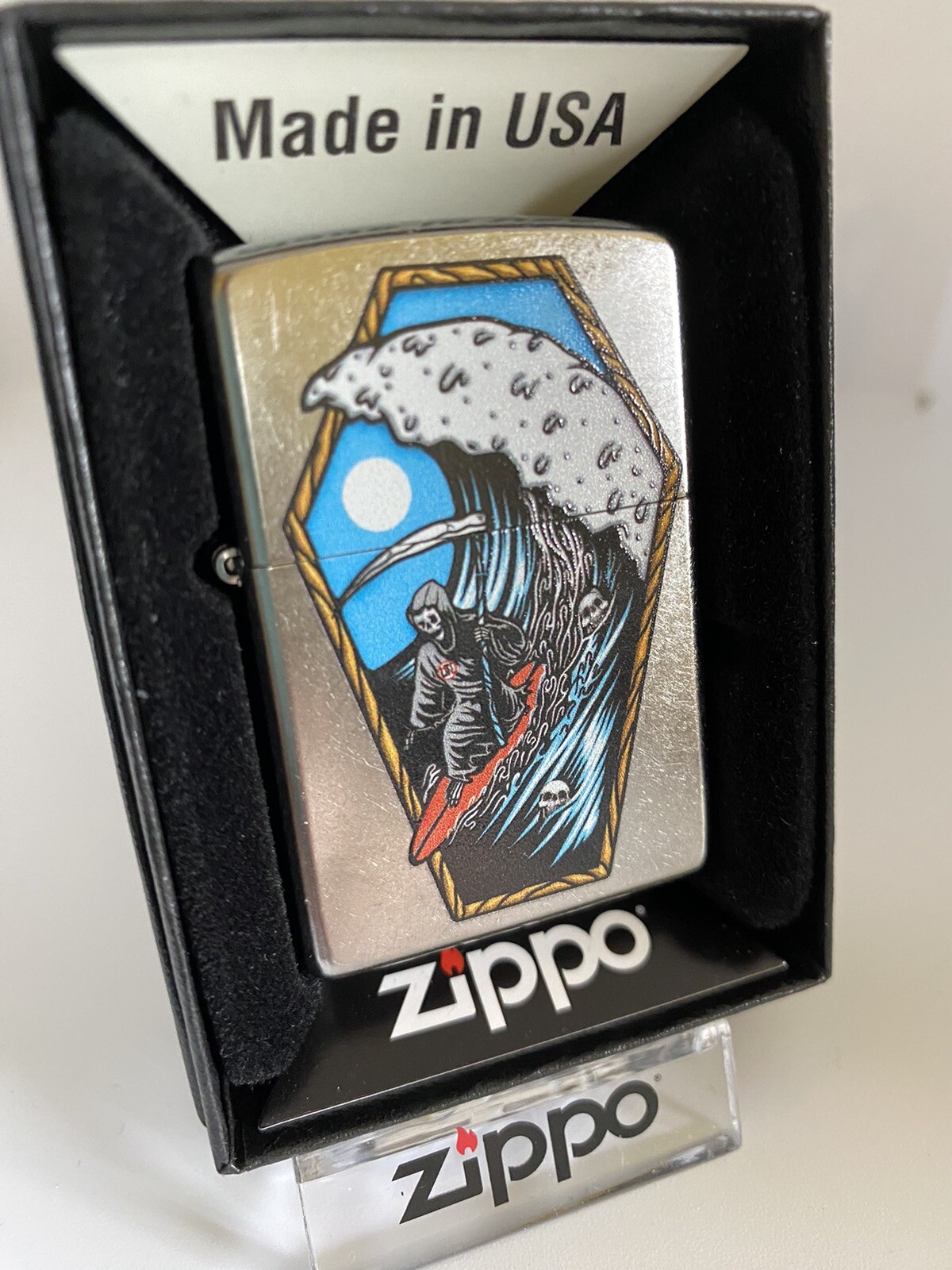 Zippo Reaper Surfer On A 2022 Street Chrome Lighter