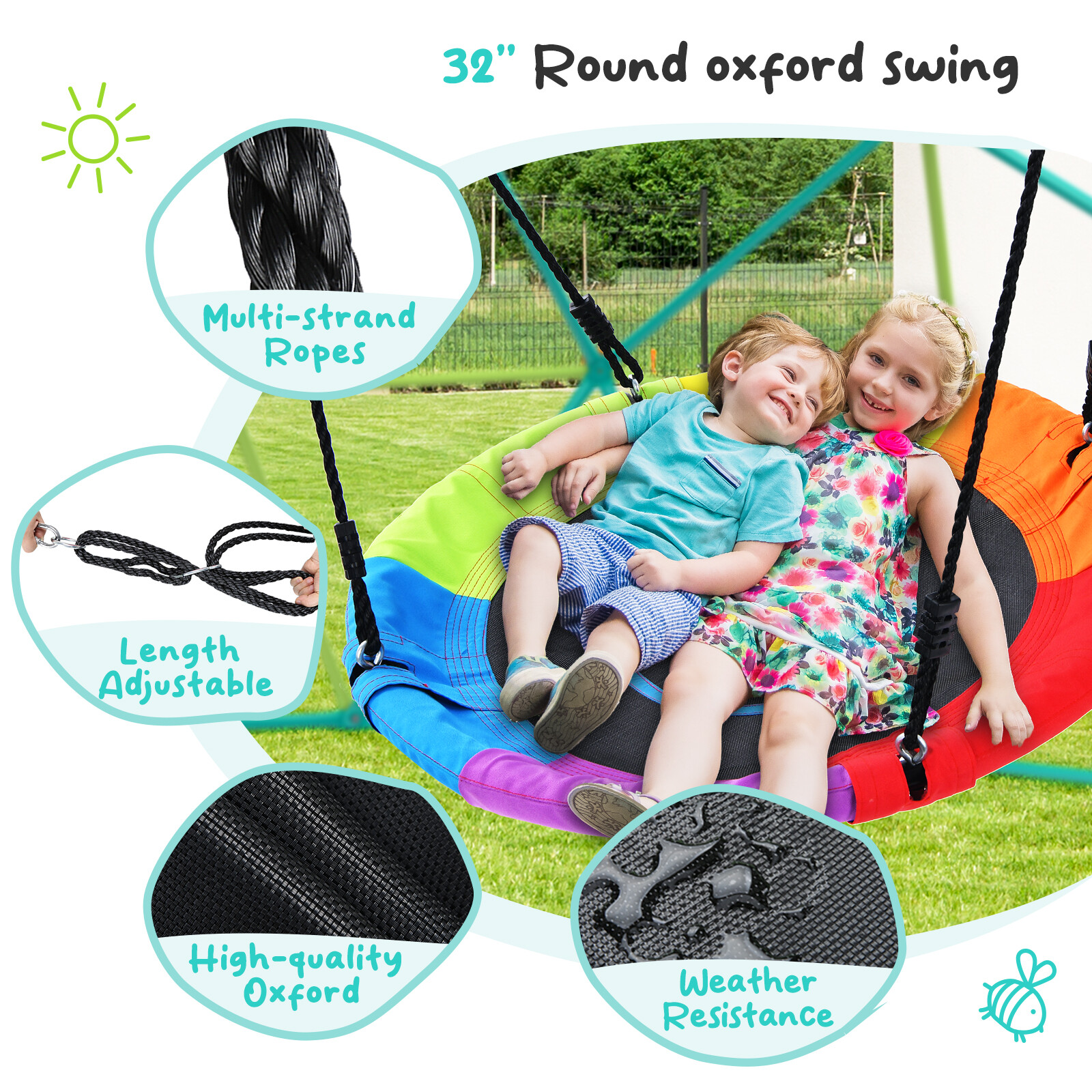 Hapfan 10ft Climbing Dome with Saucer Swing Jungle Gym for Kids Outdoor Backyard