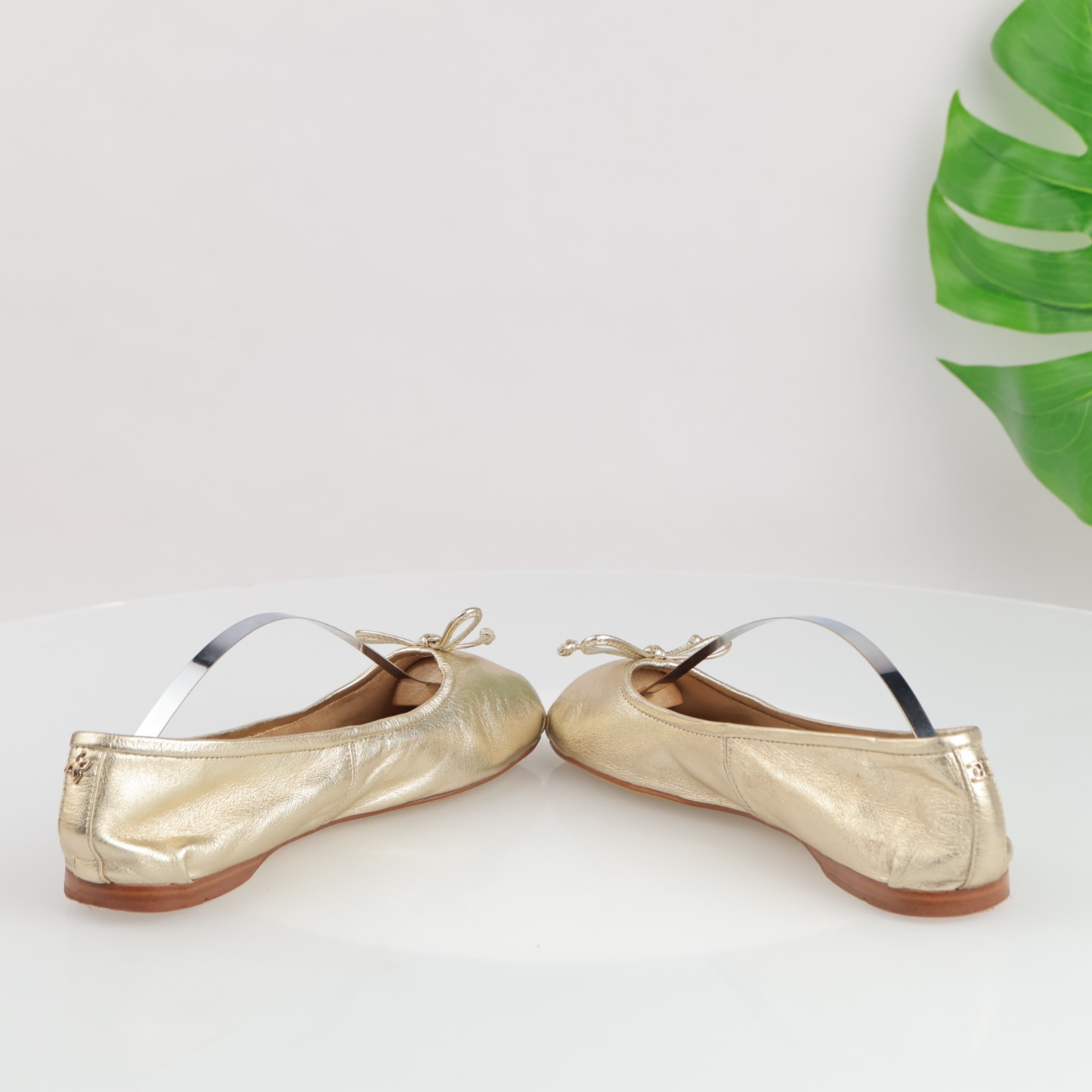 Sam Edelman Womens Zooey Ballet Flats Size 8 M Gold Metallic Leather Bow Shoes