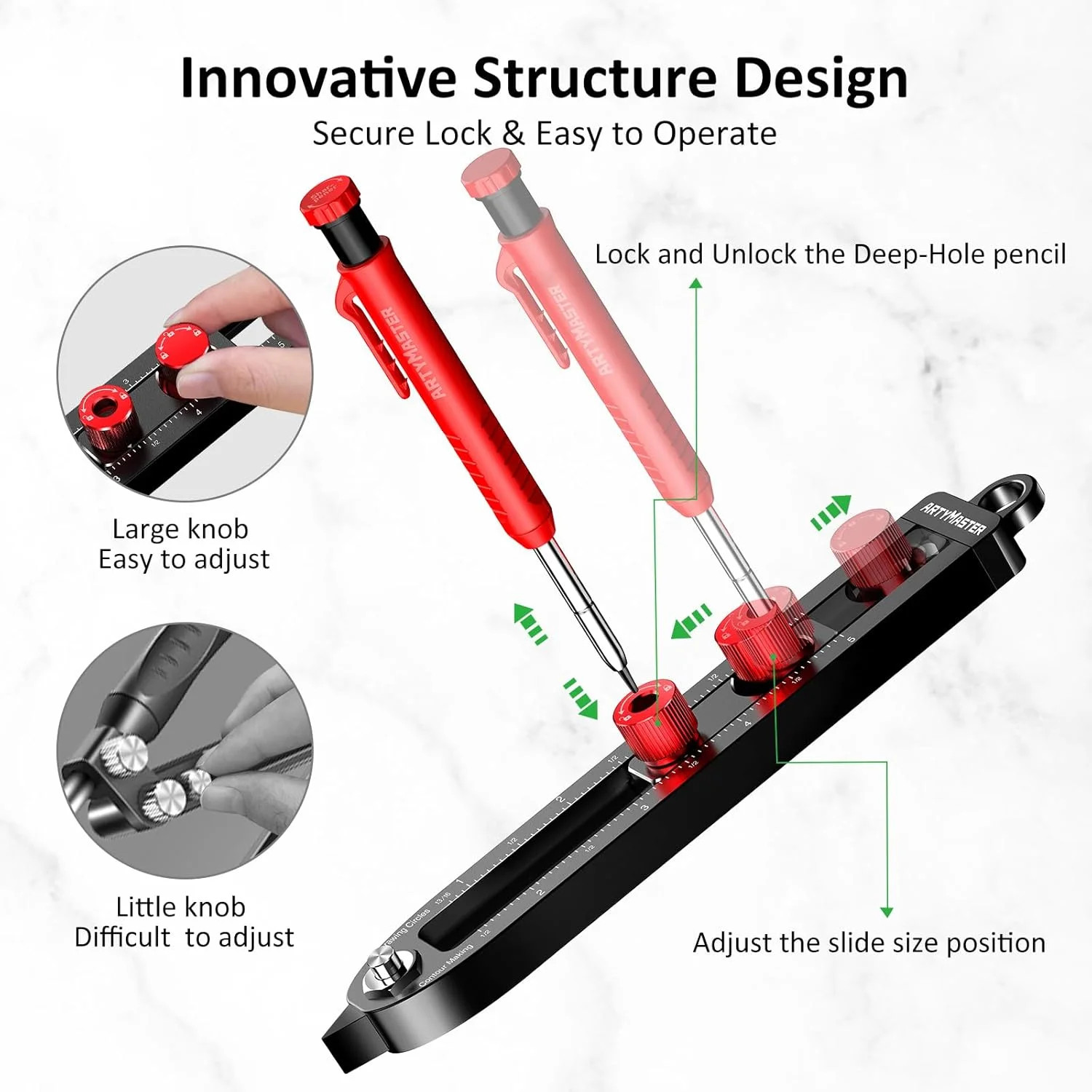 ARTYMASTER Multi-Function Scribing Tool, DIY Woodworking Scriber Line Maker, Por