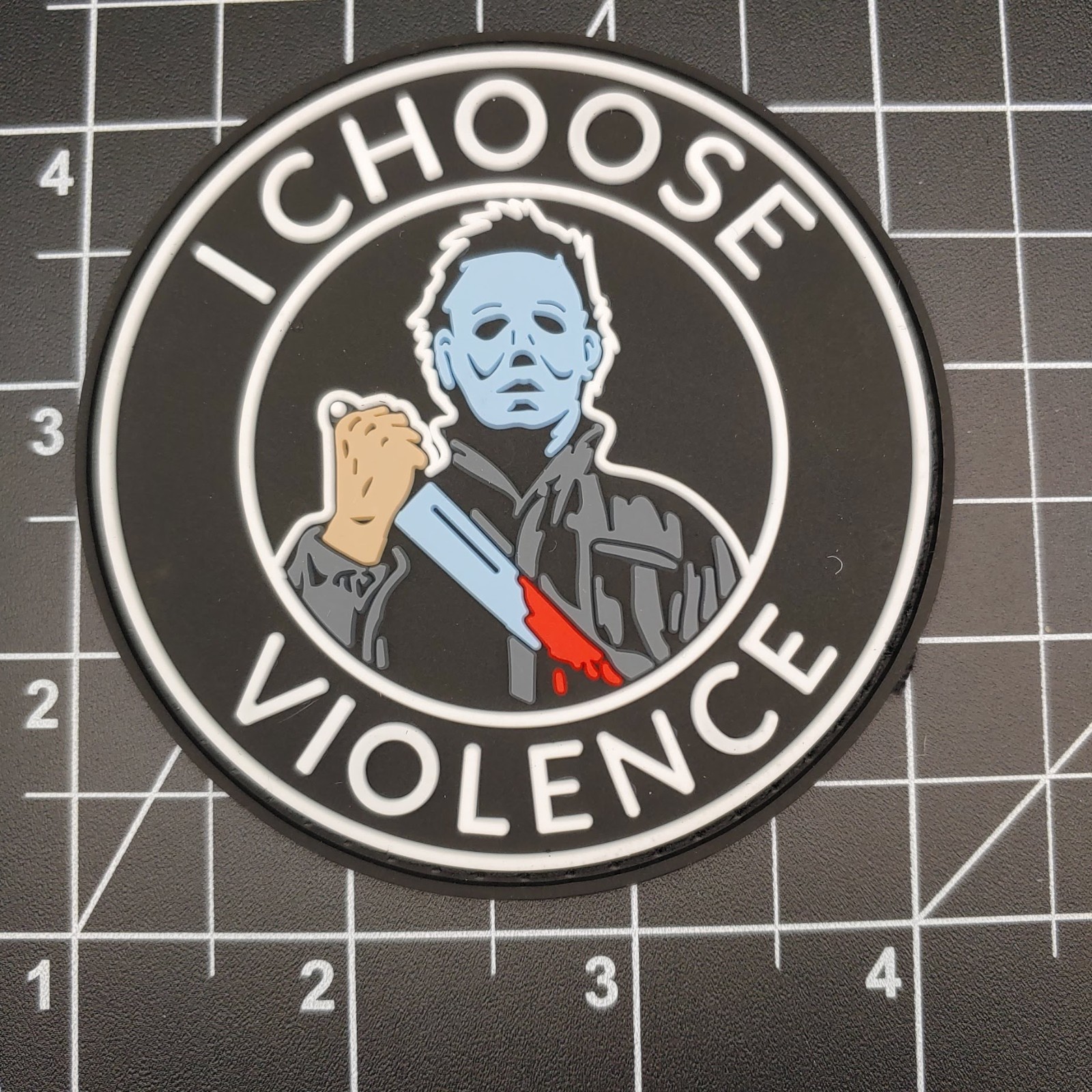 I Choose Violence PVC Morale Patch Slasher Mask Horror Movie Hook Loop 3in