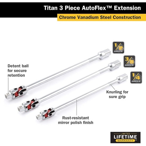 Titan 85154 Auto Flex Universal Joint Extension Adapter Set, 3 Pieces