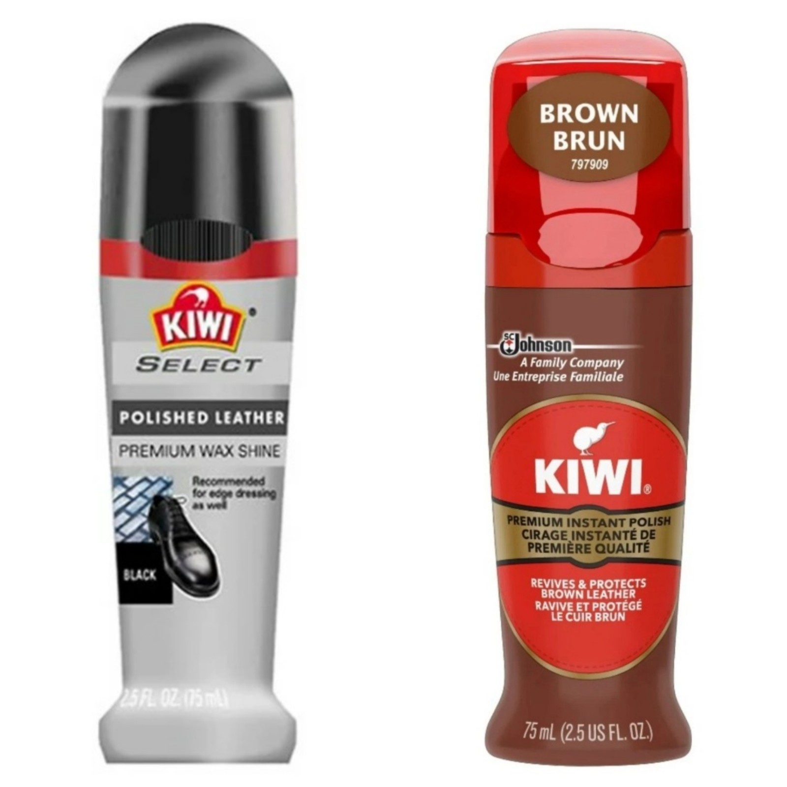Kiwi Premium Instant Shoe Polish Bundle Brown & Select Black 2.5oz Leather Care