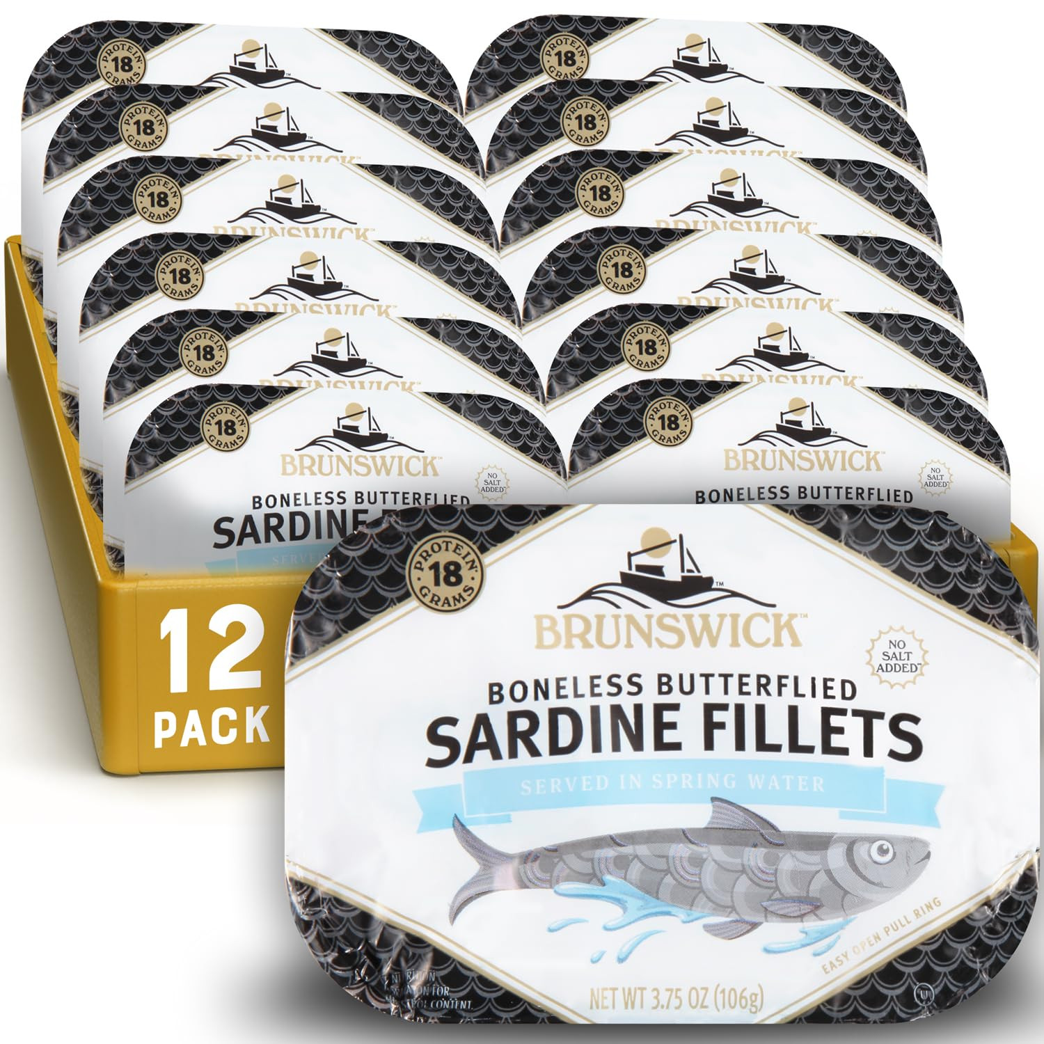 Sardines in Spring Water, 3.75 Oz Can (Pack of 12) - Boneless Butterflied Fillet