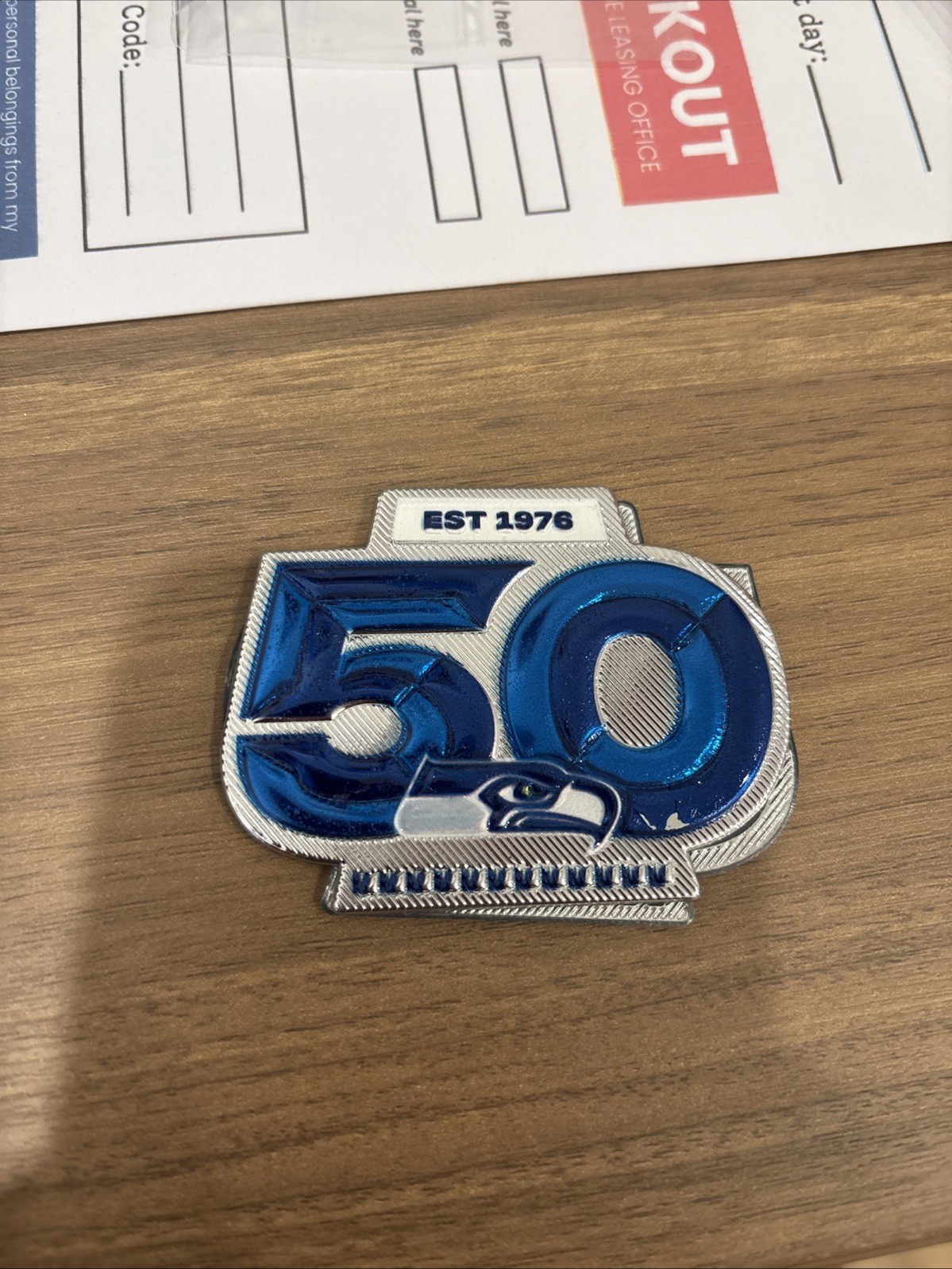 Slight Scrapes Seahawks 50th Anniversary Patch Plastic Metallic Sew On Patch