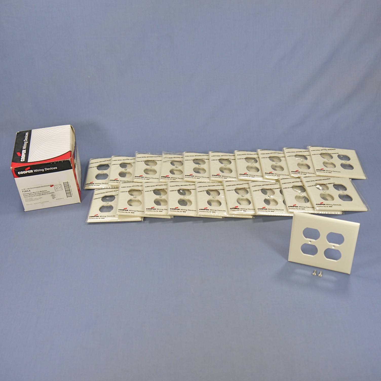 Cooper PJ82LA Light Almond 2-Gang Duplex Unbreakable Mid-Size Wallplate 20pcs
