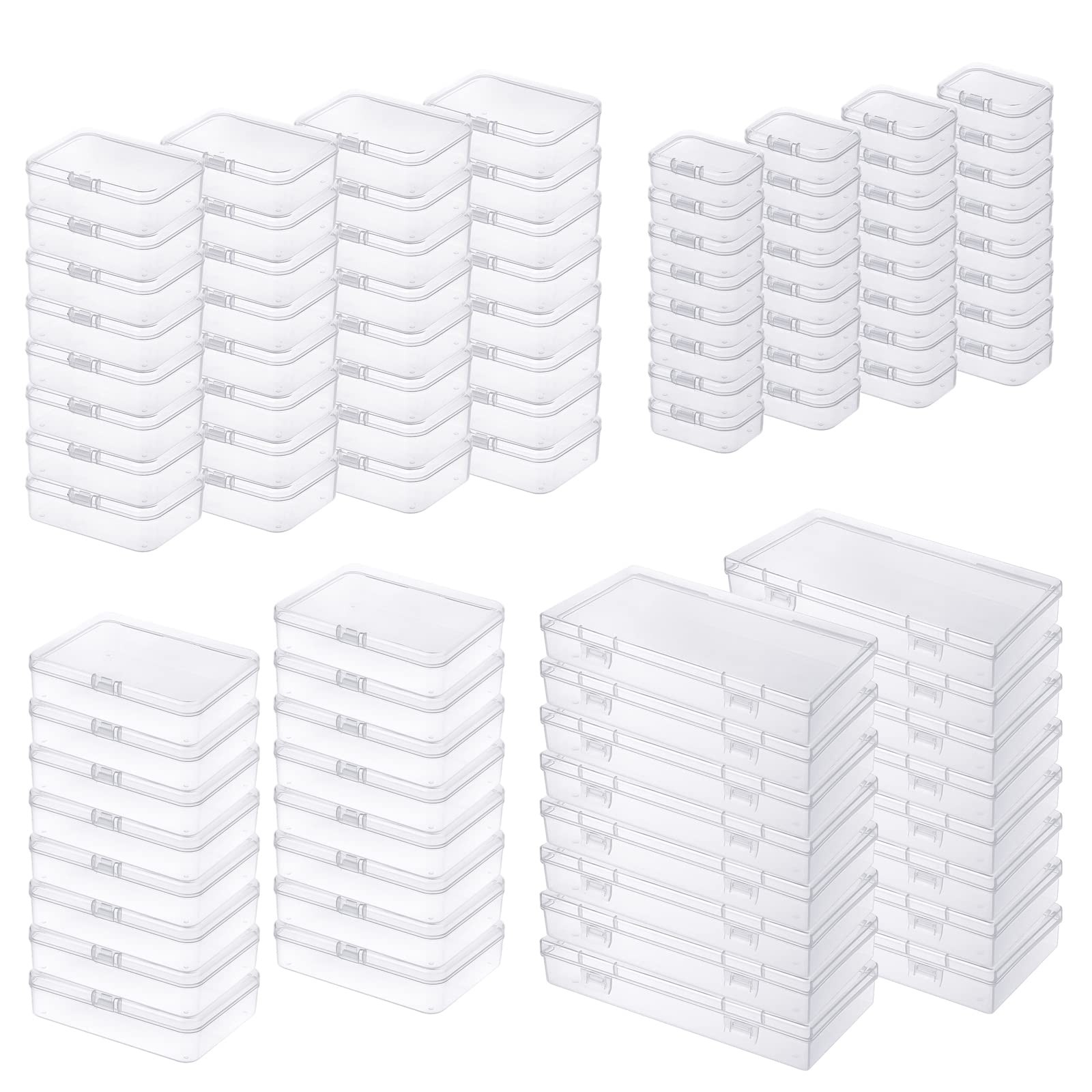 Thintinick 96 Pack Rectangular Clear Plastic Mixed Sizes 2, Transparent