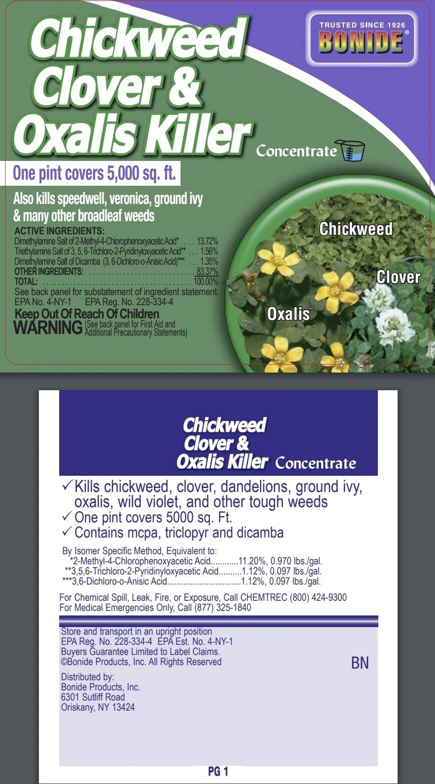 Bonide Chickweed, Clover and Oxalis Killer, 16 oz Concentrate, Controls Weeds