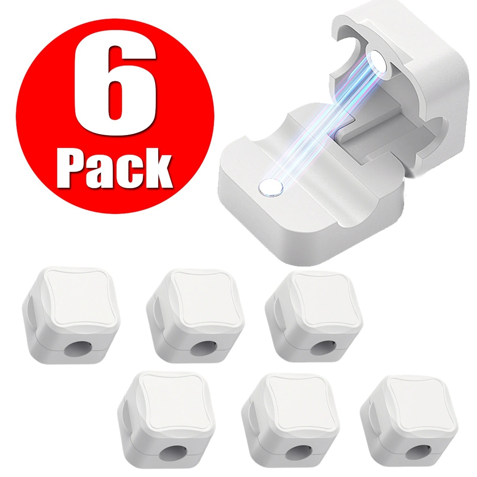 Magnetic Cable Clips, 6 Pack Cord Organizer Holder, White Charging Cable Keeper
