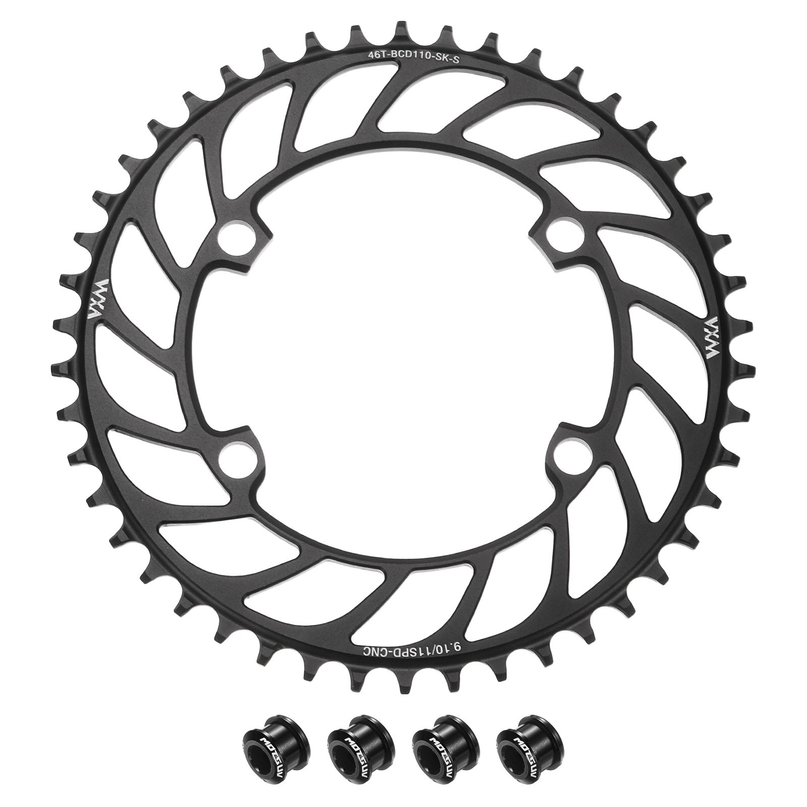 110BCD Bike Chainring 46T 192mm Diameter Round Aluminum with Screws Black