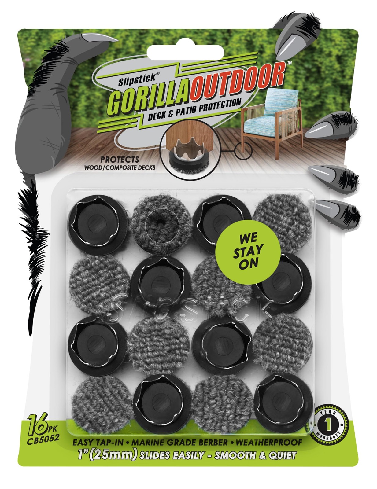 GorillaOutdoor 1 inch Round Furniture Feet Floor Protectors/Weatherproof Berb...