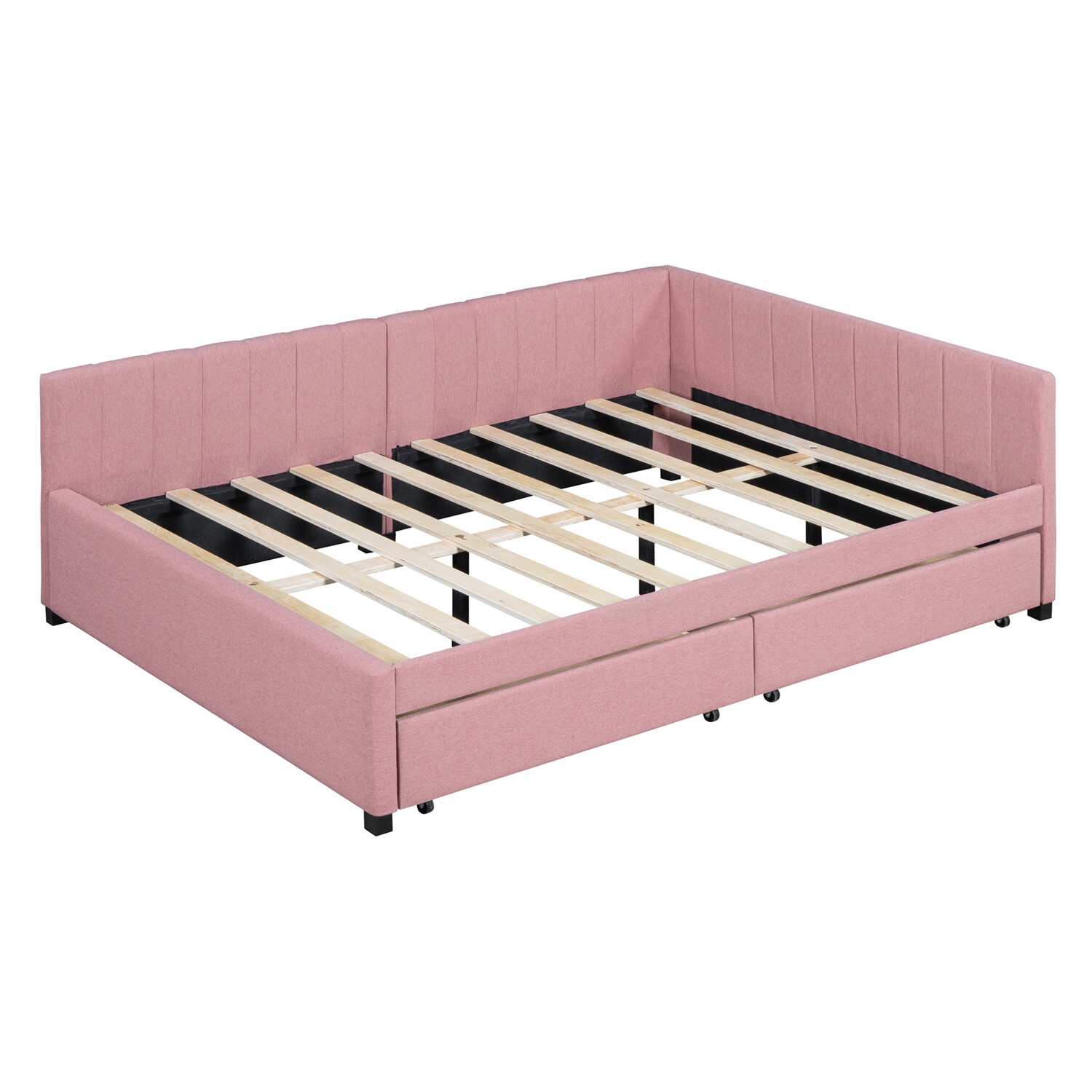Full Size Daybed Upholstered Bed Frame Sofa Bed with 2 Storage Drawers Pink