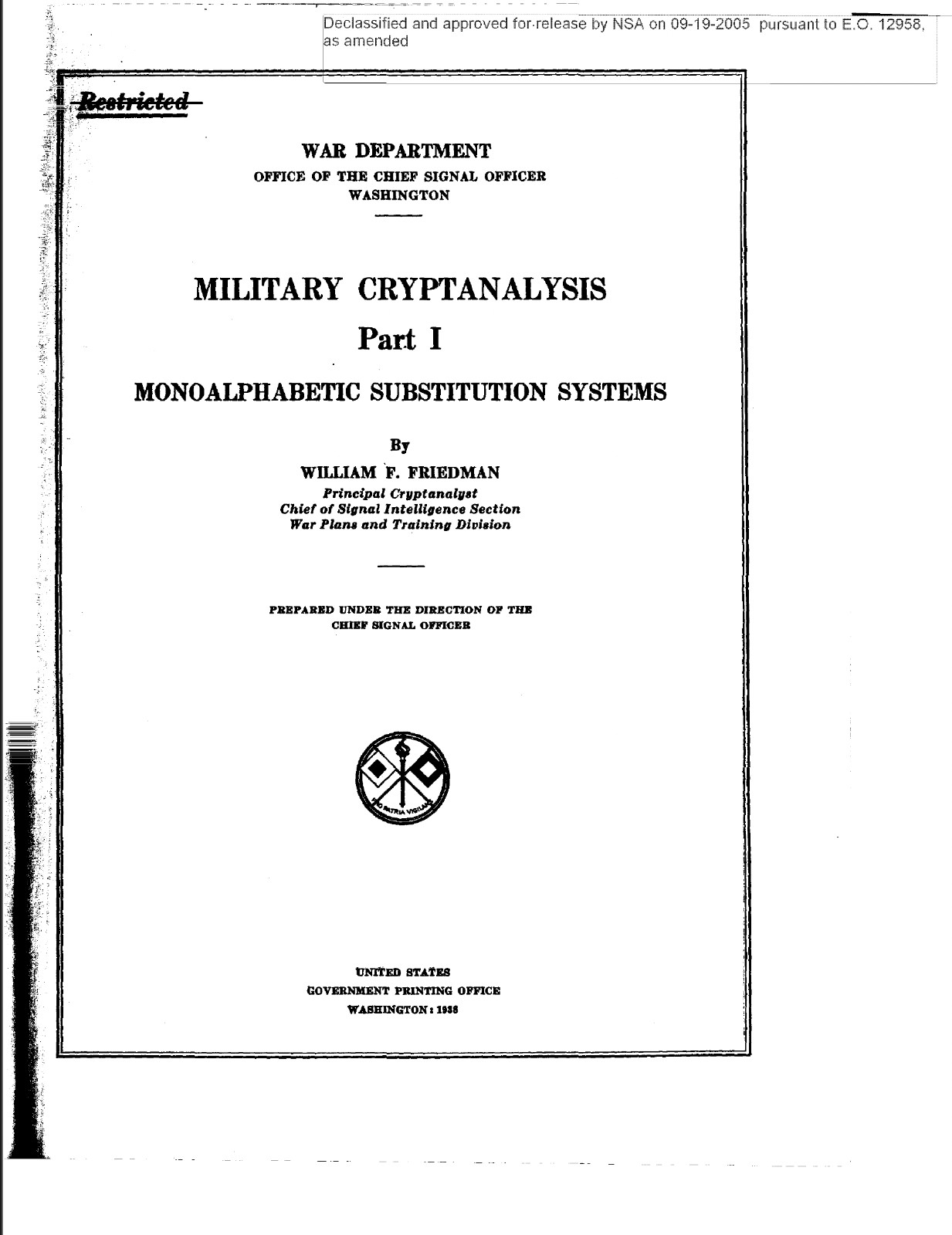 318 Page 1938 MILITARY CRYPTANALYSIS Parts 1-4 Combined Book on Data CD