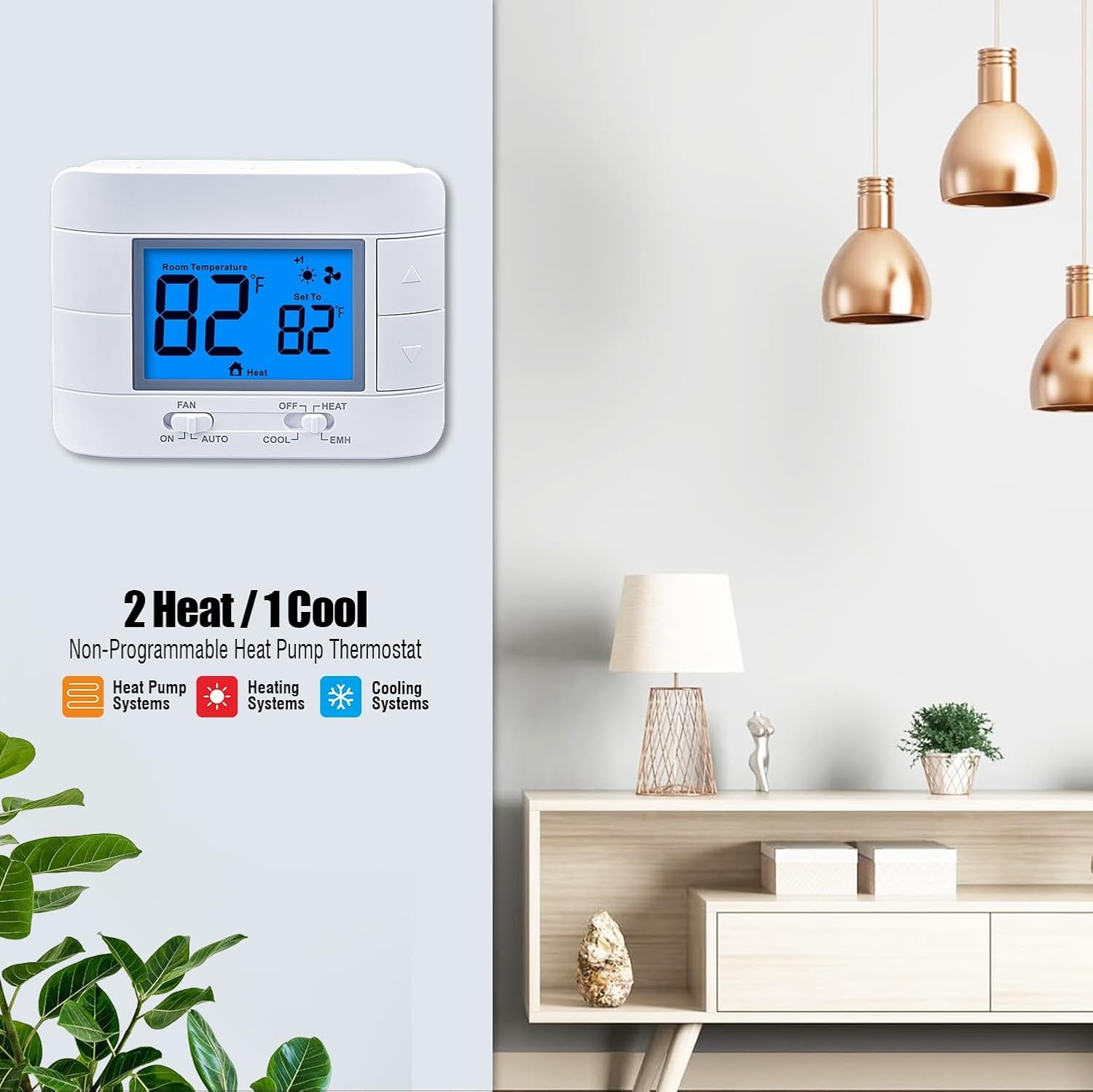 Thermostat Non Programmable Heat Pump for House Blue Backlight