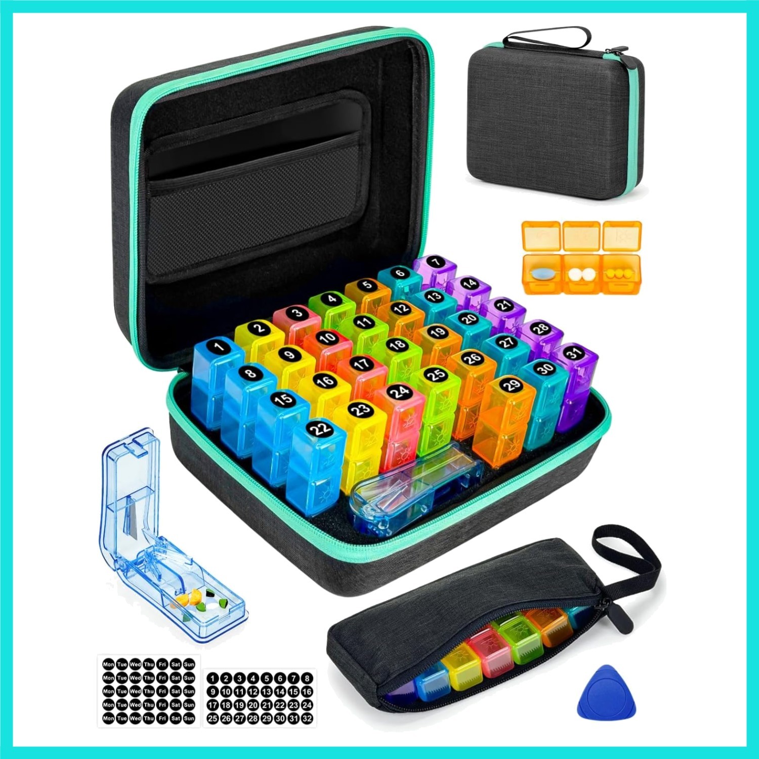 Monthly Pill Organizer 3 Times a Days, Medicine Organizer Box with Portable H...