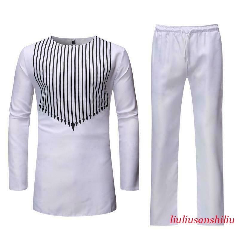 Mens African Clothing Suit Dashiki Shirt with Trouser Tops Pants Set 2 Pieces