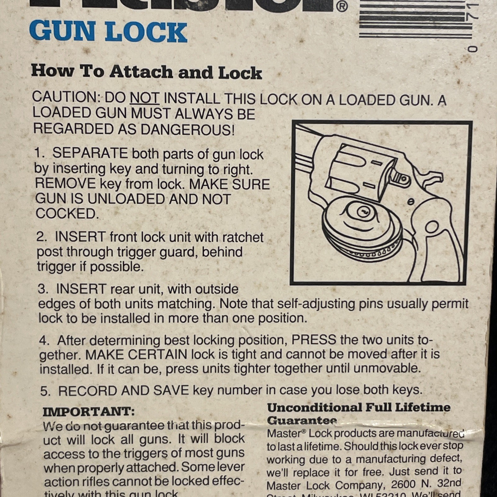 MASTER LOCK Gun Trigger Lock Keyed 90D NIP NOS. Rand New