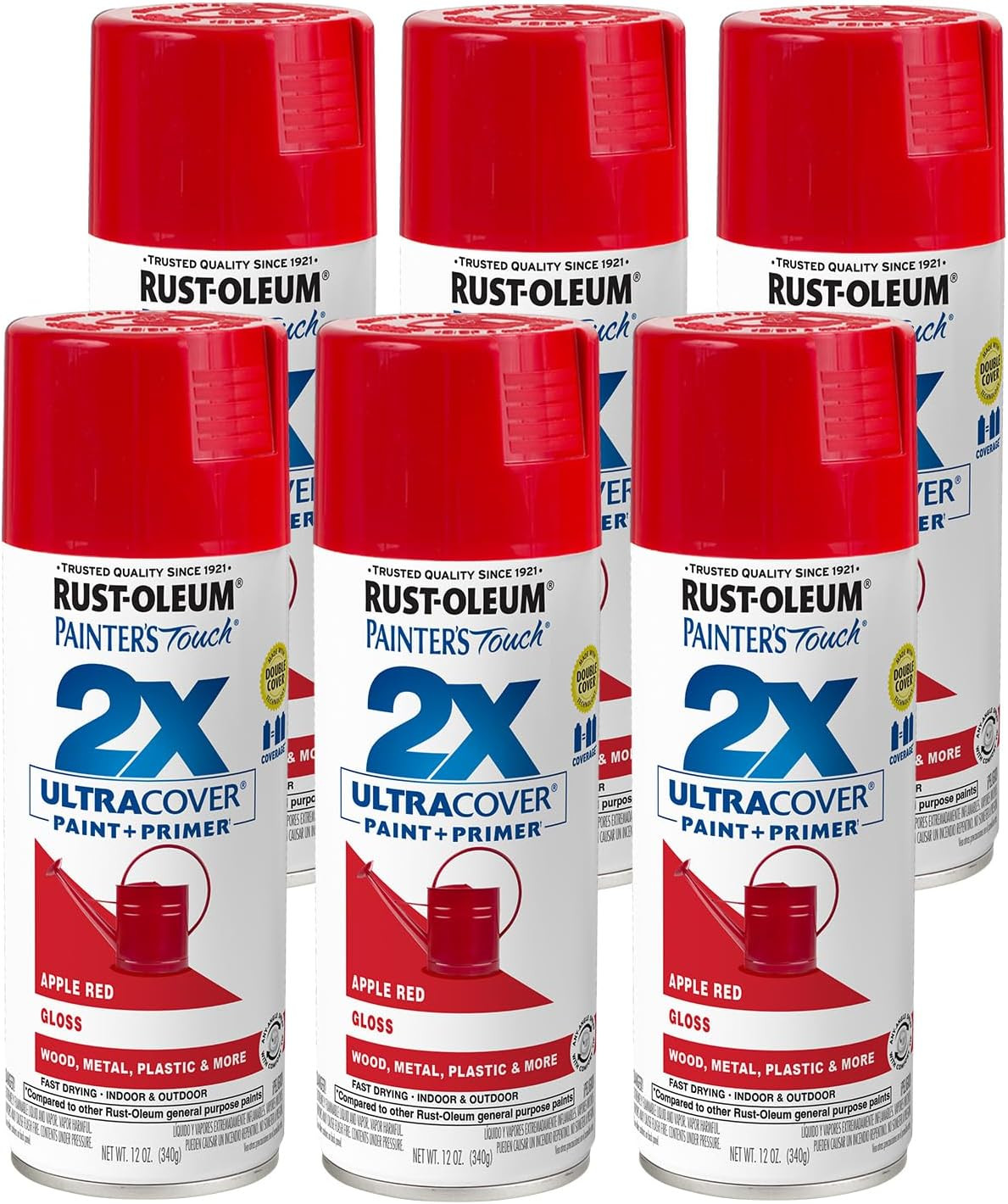 334024-6PK Painter'S Touch 2X Ultra Cover Spray Paint, 12 Oz, Gloss Apple Red, 6