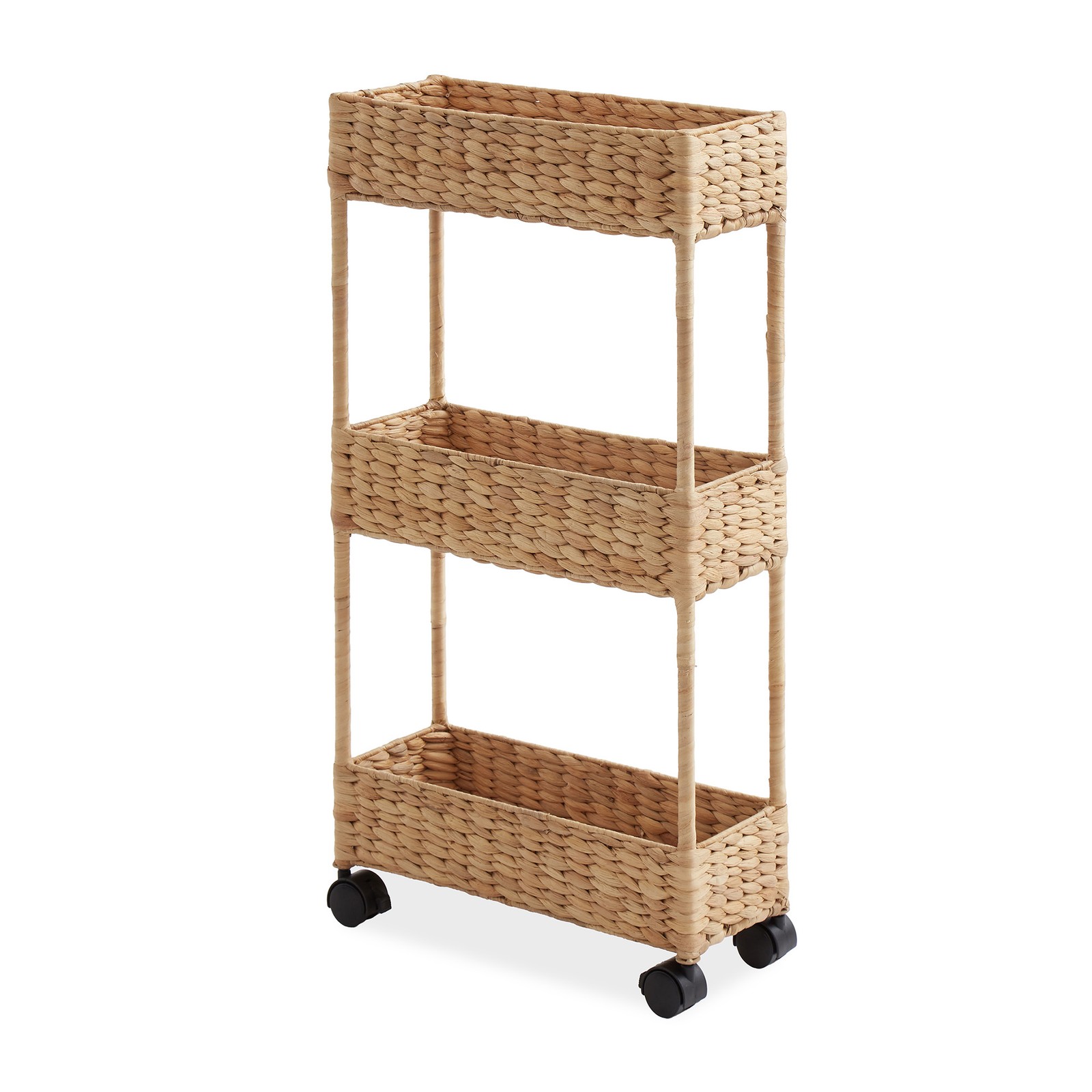 Casafield Rolling Storage Cart, Slim 3-Tier Hyacinth Utility Cart - Natural