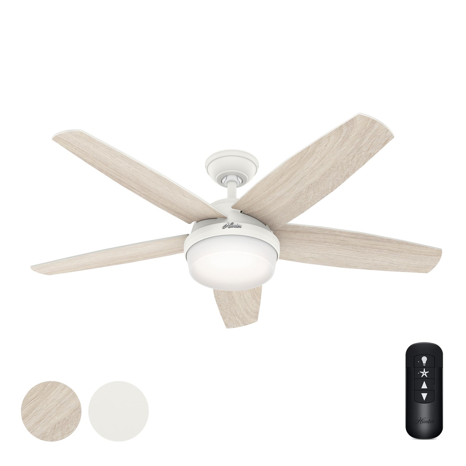 Hunter Fan 52 inch Matte White Indoor Ceiling Fan with LED Light and Remote