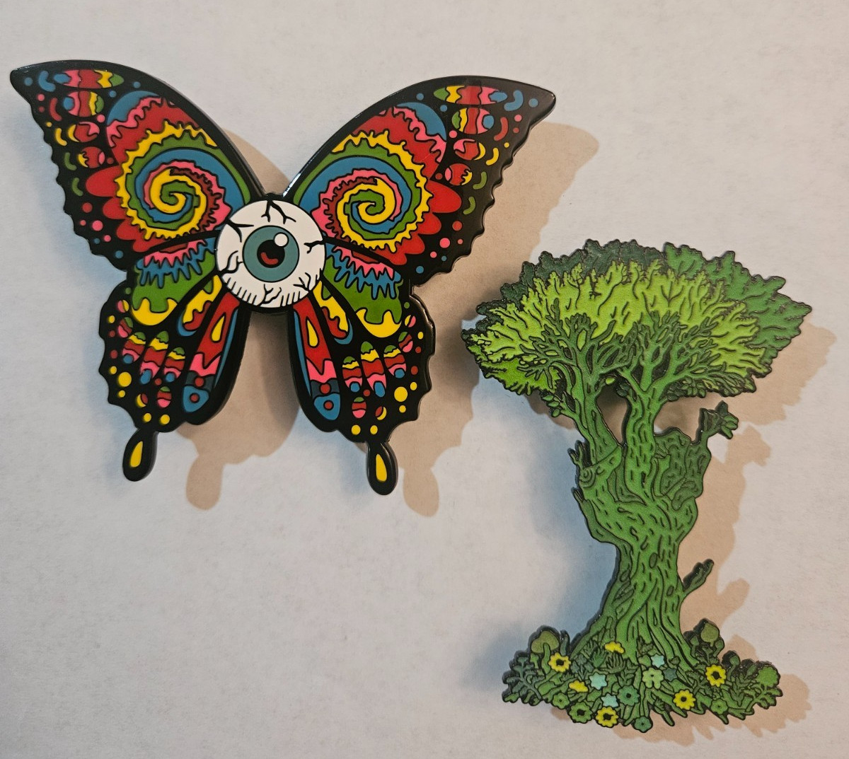 EMEK Enamel Metal Pins Set of 2 LTD ED #/50 Peace Tree and Dead Butterfly