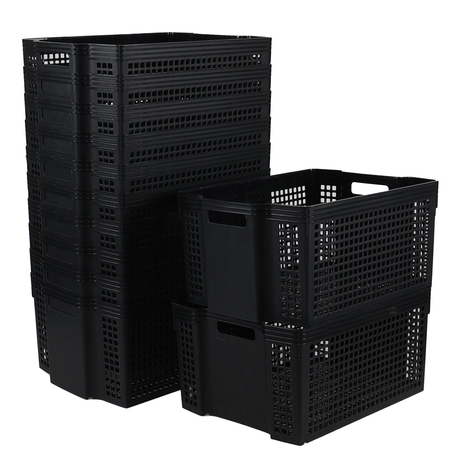 Aninhao 12 Pack Stackable Storage Baskets, Large Plastic Organizer Baskets Black