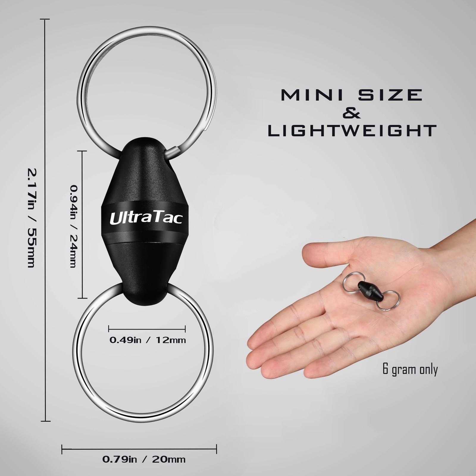 UltraTac Quick Release Keychain for Men, Secure Small, Black + Carabiner