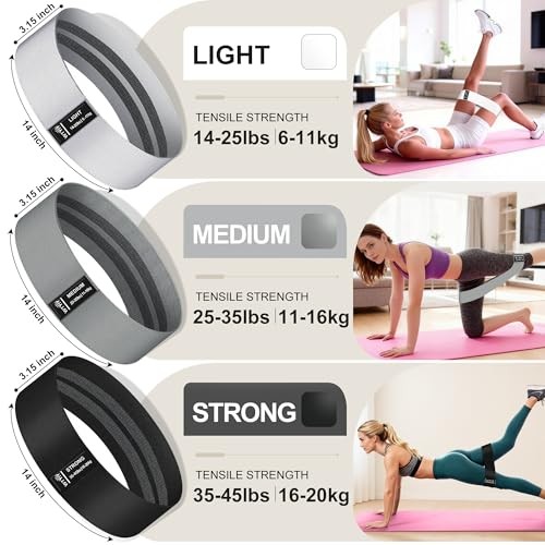 Fabric Resistance Bands for Working Out, 3-Level Non-Slip Exercise Bands for