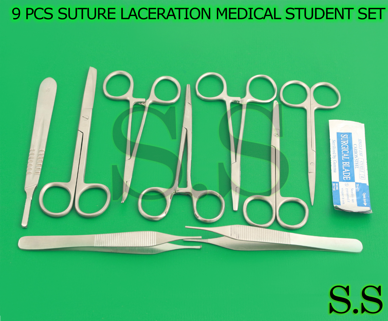 9 PCS SUTURE LACERATION MEDICAL STUDENT SURGICAL INSTRUMENTS KIT + 7 BLADES # 23