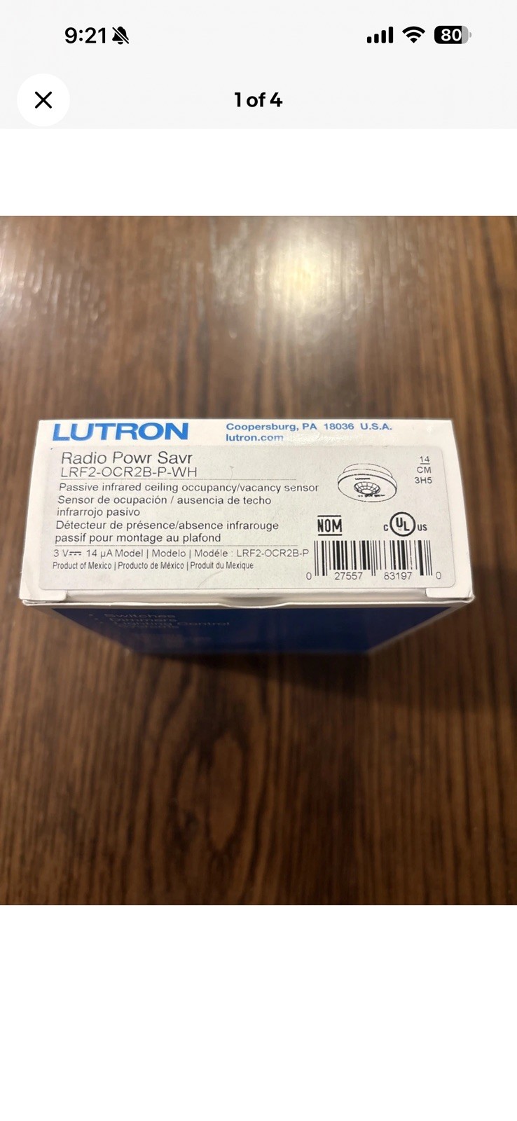 LUTRON LRF2-OCR2B-P-WH Wireless Ceiling Motion Sensor - RadioRa2 RadioRa3 - NEW