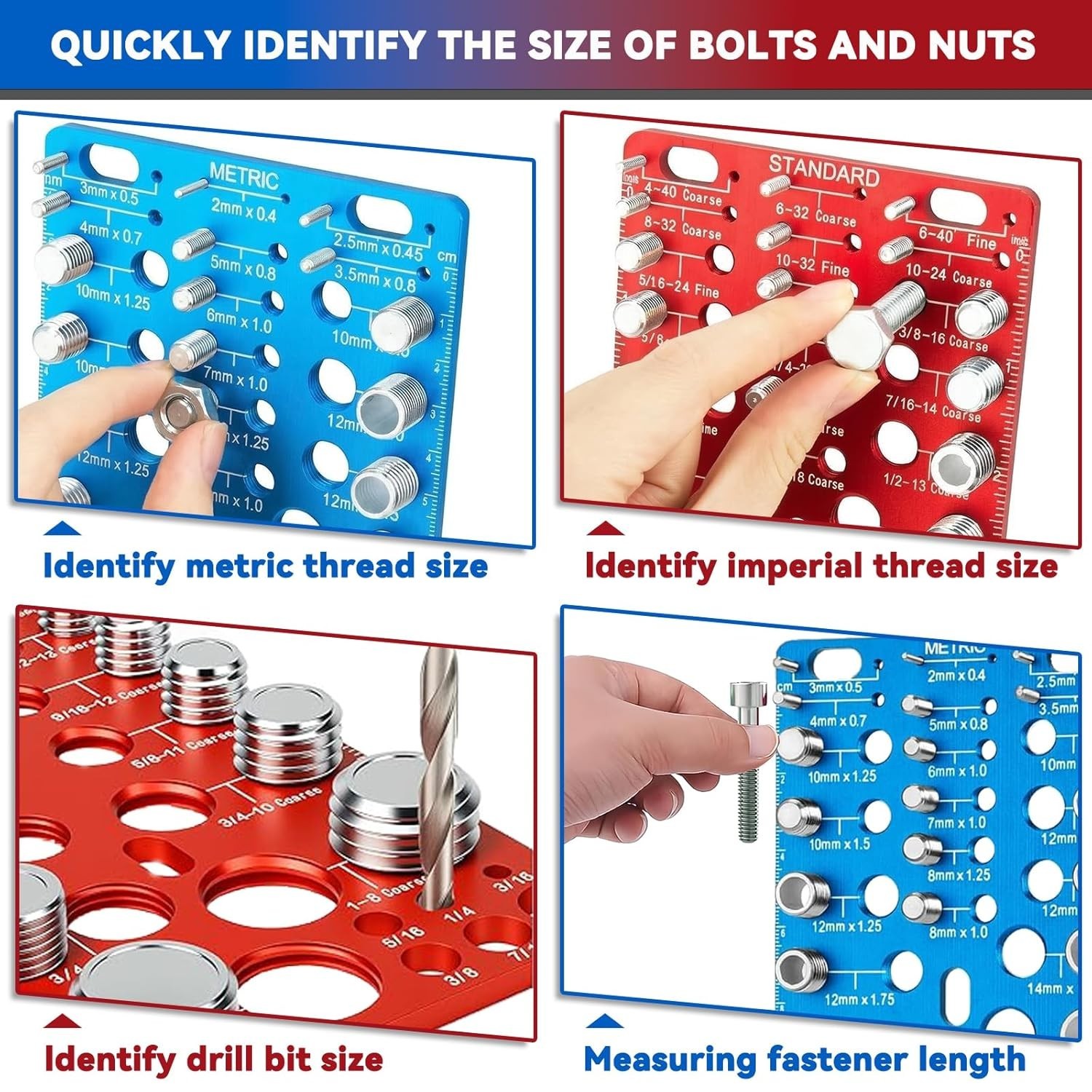 62 Pcs Nut and Bolt Thread Checker - 25 Standard + 25 Metric Thread Gauges