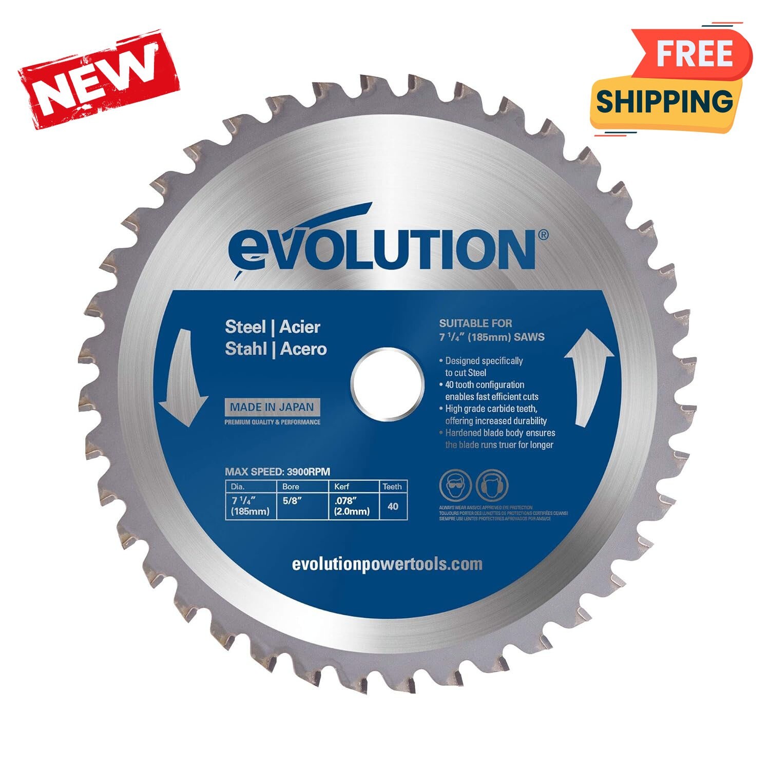 Evolution 185BLADEST Mild Steel & Ferrous Metal Saw Blade, 7-1/4 Inch x 40-Tooth