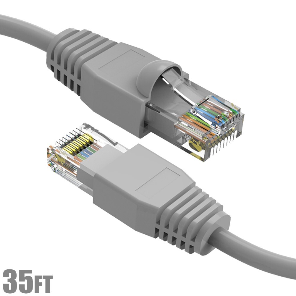 35FT Cat6A RJ45 Network LAN Ethernet Patch Cable UTP Copper Wire Gold 24AWG Gray