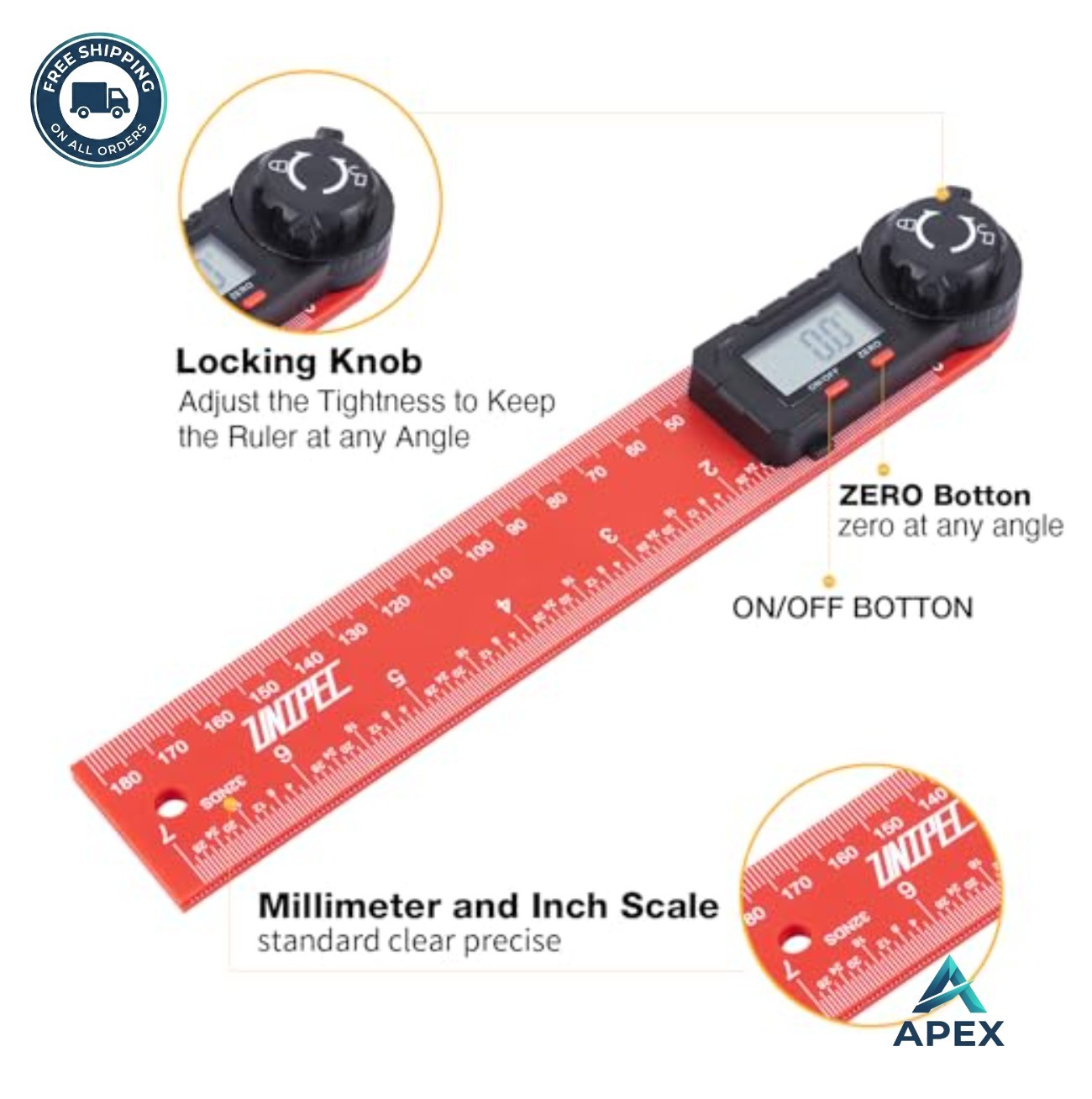 Digital Angle Finder Protractor 7 Inch 200 mm LCD Display Lock Hold Woodworking