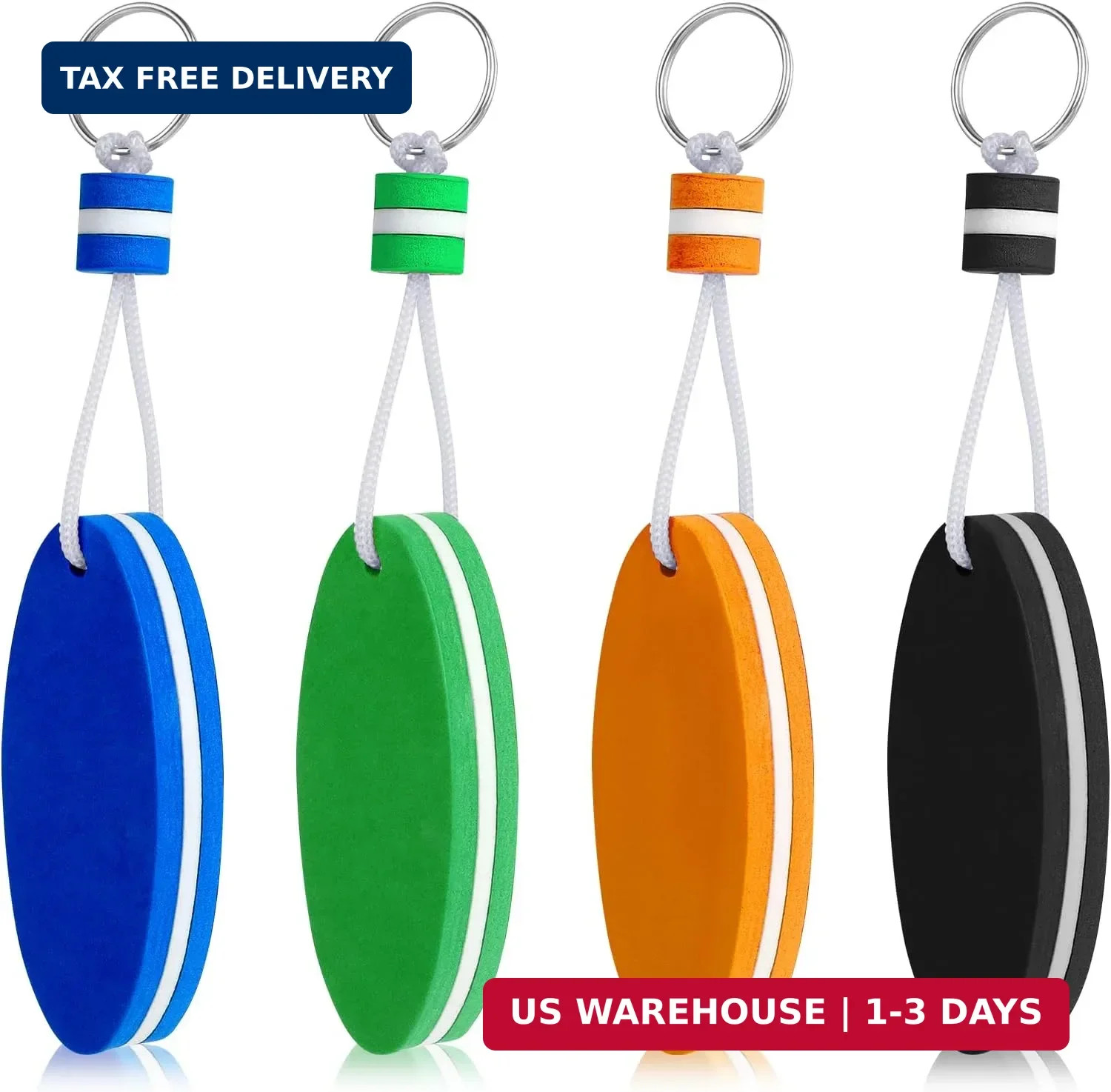 Mozeat Lens Floating Key Chain for Fishing, 4 Count Waterproof Boating Keychain