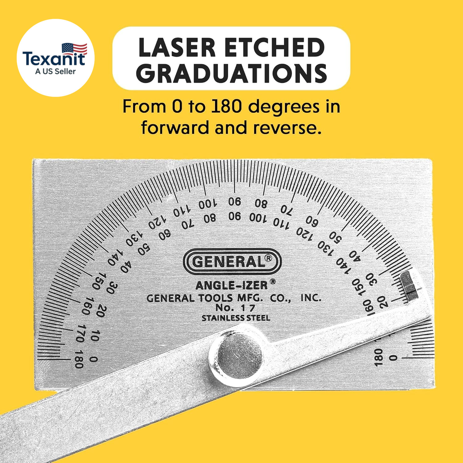 Angle Protractor #17 Stainless Steel Square Head - Measuring Tool for Carpenters