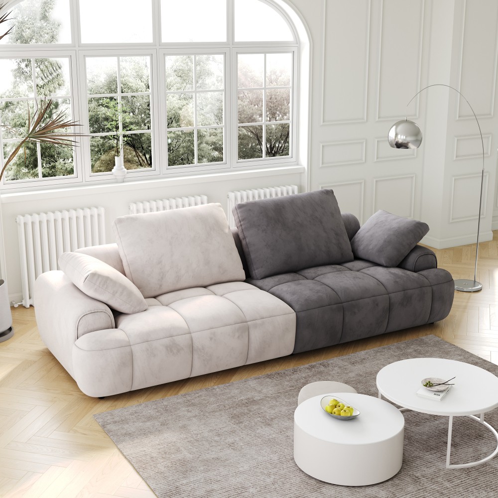 Modern 2-Seat Sofa Gray Yellow Suede Velvet Sofa Upholstered Free Shipping