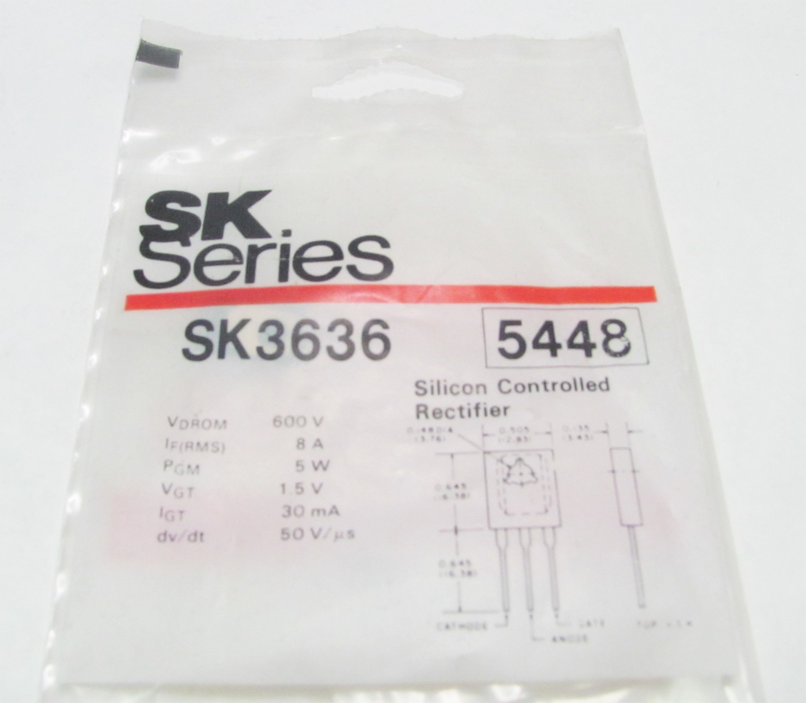 600V 8A Silicon Controlled Rectifier Diode - TO-127 - RCA SK3636 NTE5448